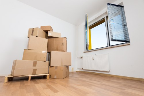 Staff preparing labels and boxes for an office move